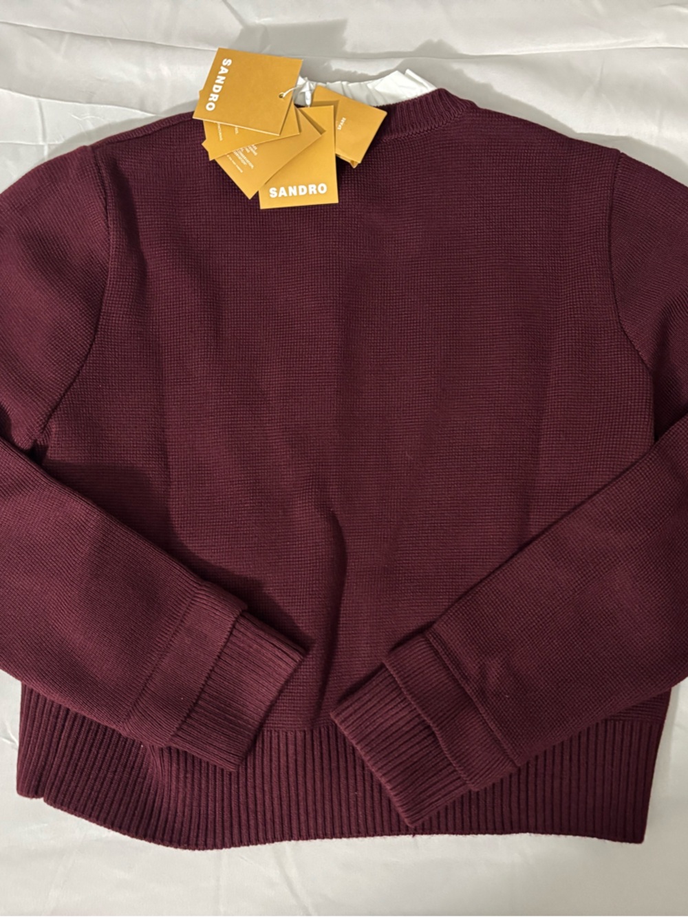 NWT) Sandro Burgundy Wool-Blend Ruffled-Collar Cardigan size2 - Picture 6 of 7